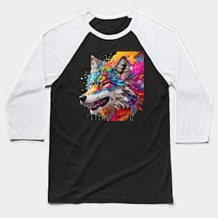 Colourful wolf head splash art Baseball T-Shirt